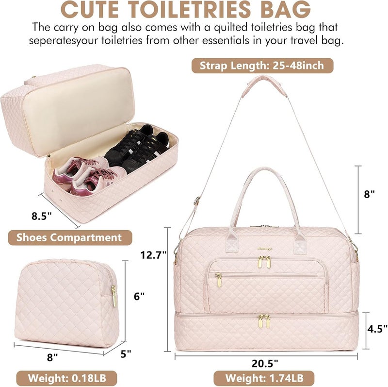 LUOCIP Weekender Overnight Bag Women: Large Travel Duffle Bag with Shoe Compartment & Wet Pocket Carry On Tote Bag Gym Duffel Bag with Toiletry Bag Bag for Hospital Beige - Image 3